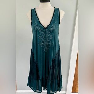 Free People Dress Small Dark Green Sleeveless Racer Back BOHO